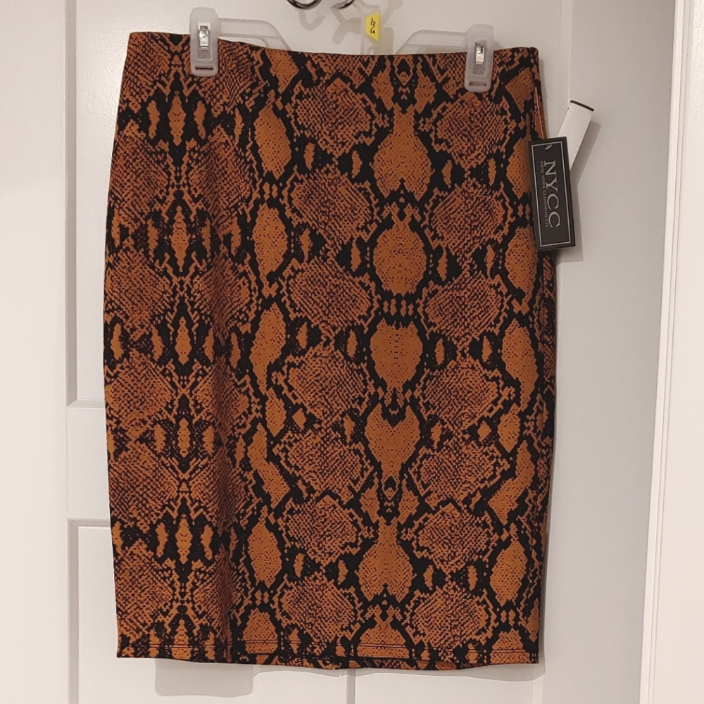 Brown snakeskin print midi skirt